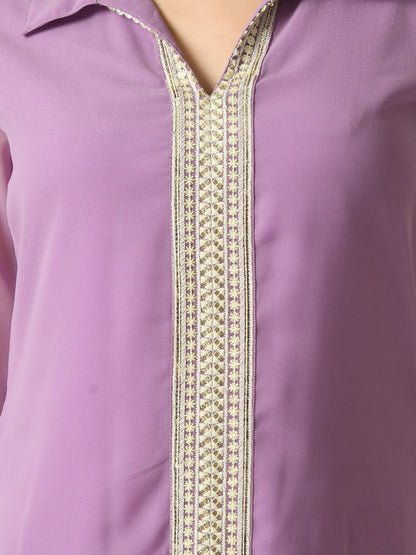 Women's Purple Embroidered Party  Fusion Top