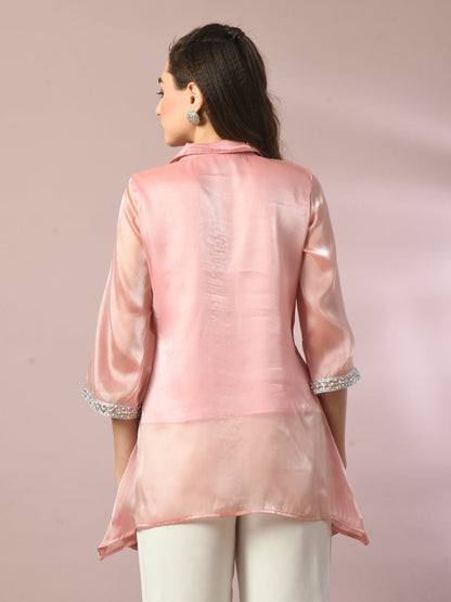 Women's  Pink Solid Longline Party Tunic