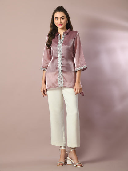 Women's  Brown Solid Longline Party Tunic