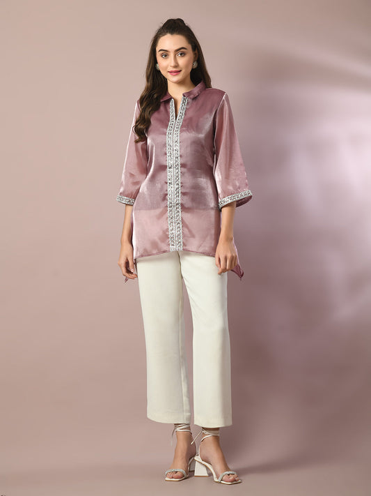 Women's  Brown Solid Longline Party Tunic