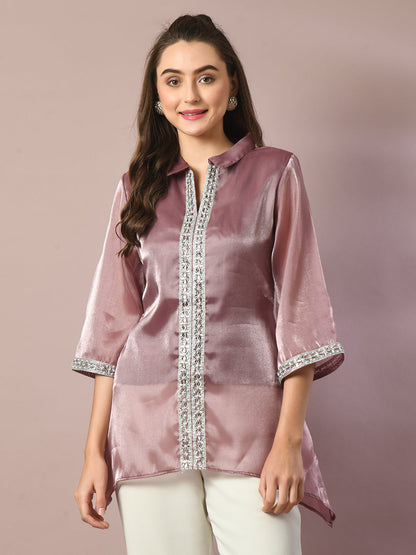 Women's  Brown Solid Longline Party Tunic