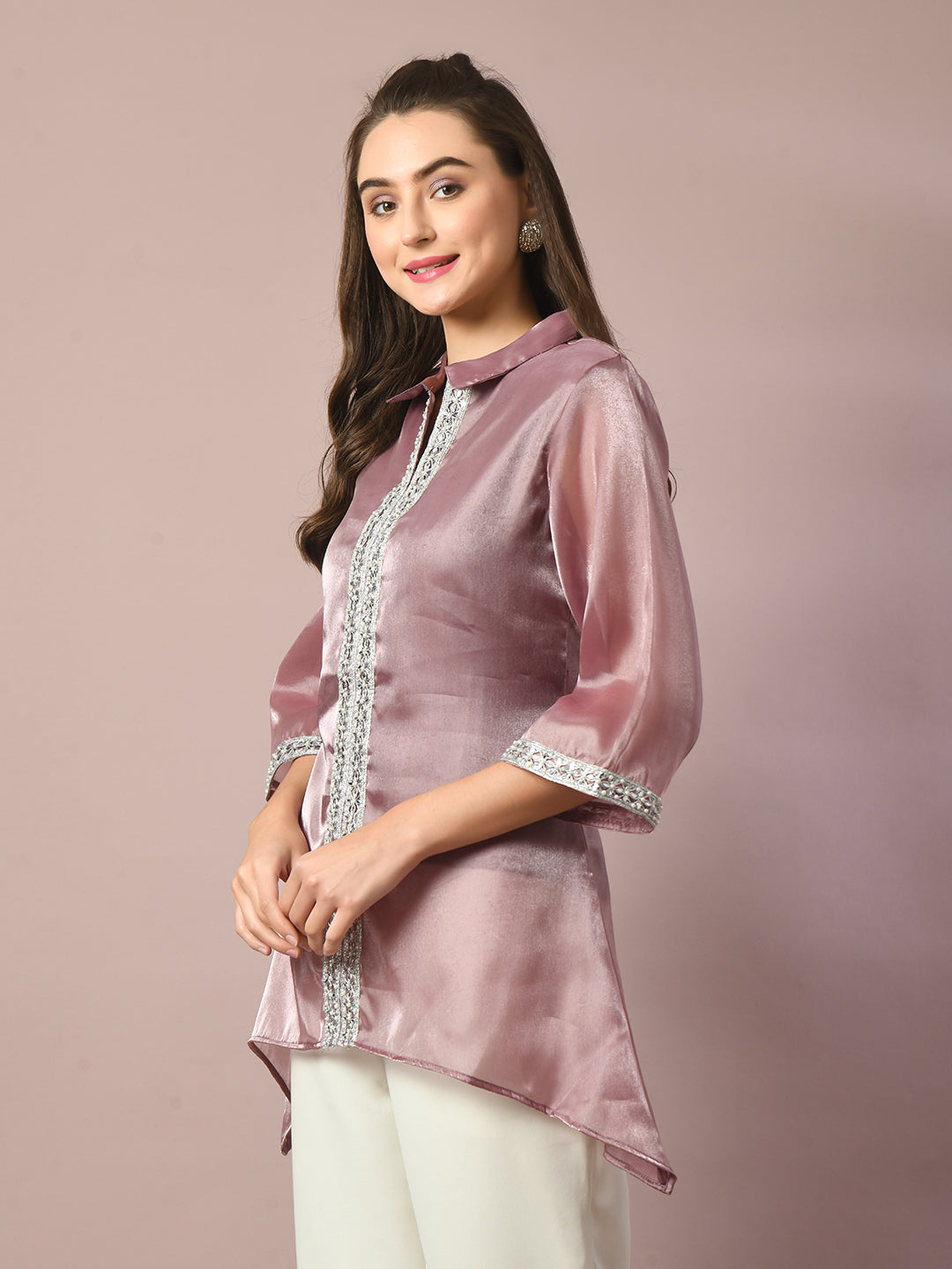 Women's  Brown Solid Longline Party Tunic
