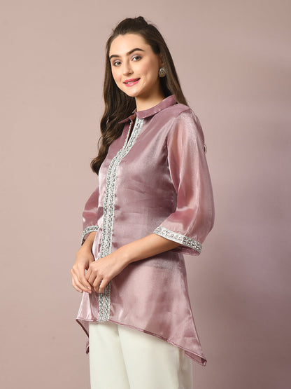 Women's  Brown Solid Longline Party Tunic