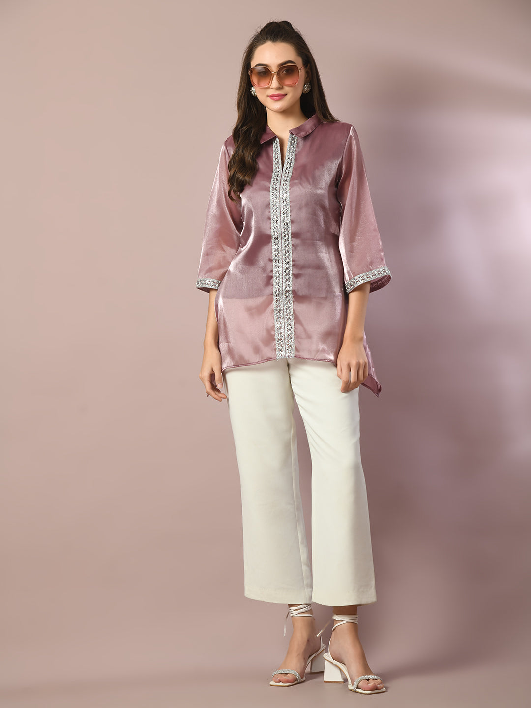 Women's  Brown Solid Longline Party Tunic