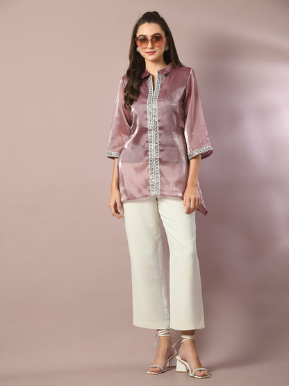 Women's  Brown Solid Longline Party Tunic