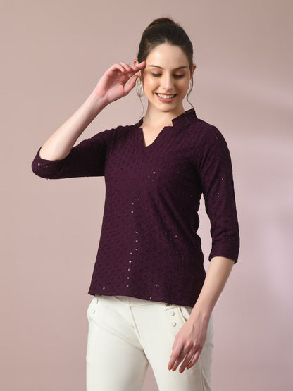 Women's  Violet Embellished Cotton Regular Party Tunic