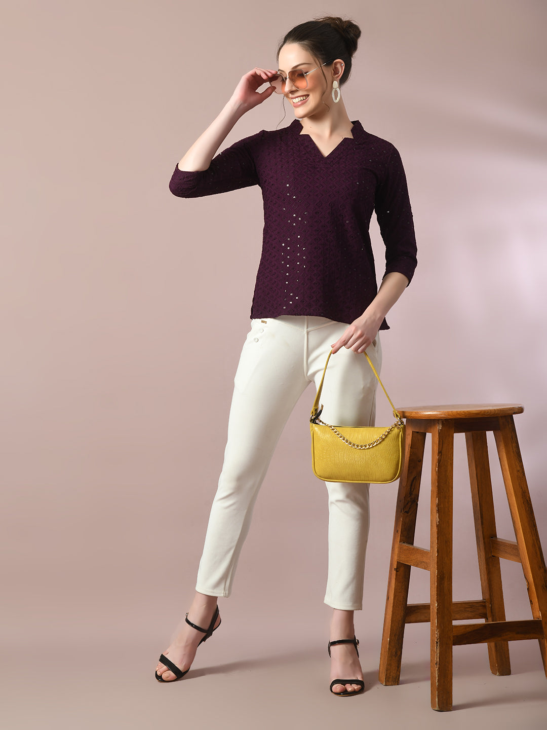 Women's  Violet Embellished Cotton Regular Party Tunic