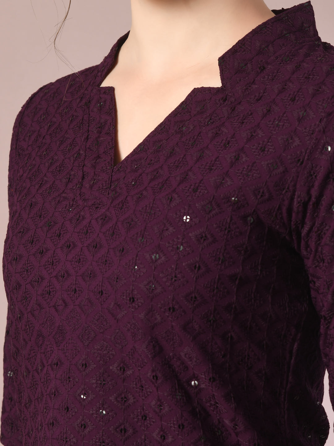 Women's  Violet Embellished Cotton Regular Party Tunic