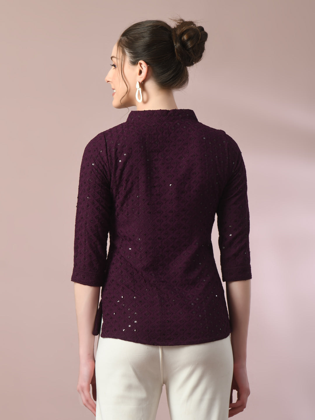 Women's  Violet Embellished Cotton Regular Party Tunic