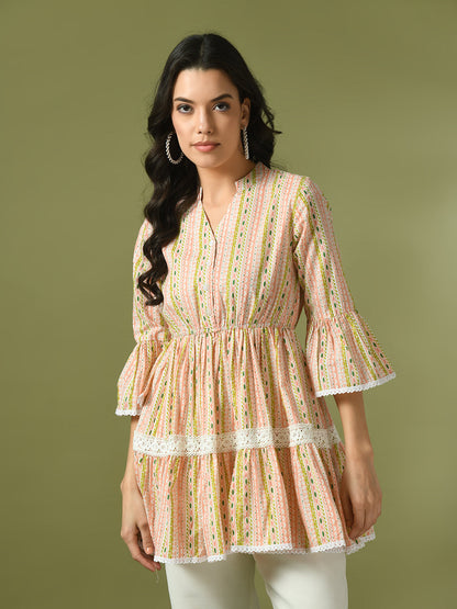 Women's  Multi Embellished Cotton Gathered Party Empire Top