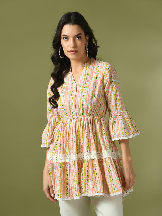 Women's  Multi Embellished Cotton Gathered Party Empire Top
