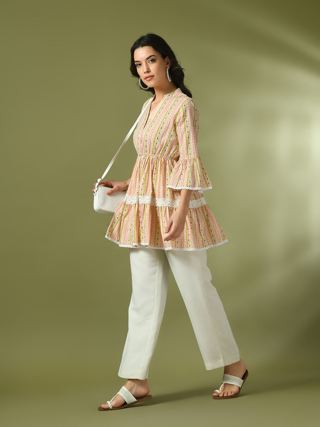Women's  Multi Embellished Cotton Gathered Party Empire Top