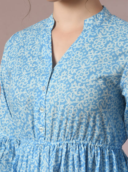 Women's  Blue Embellished Cotton Gathered Party Empire Top