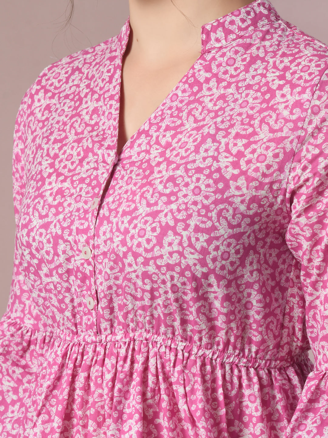 Women's  Pink Embellished Cotton Gathered Party Empire Top