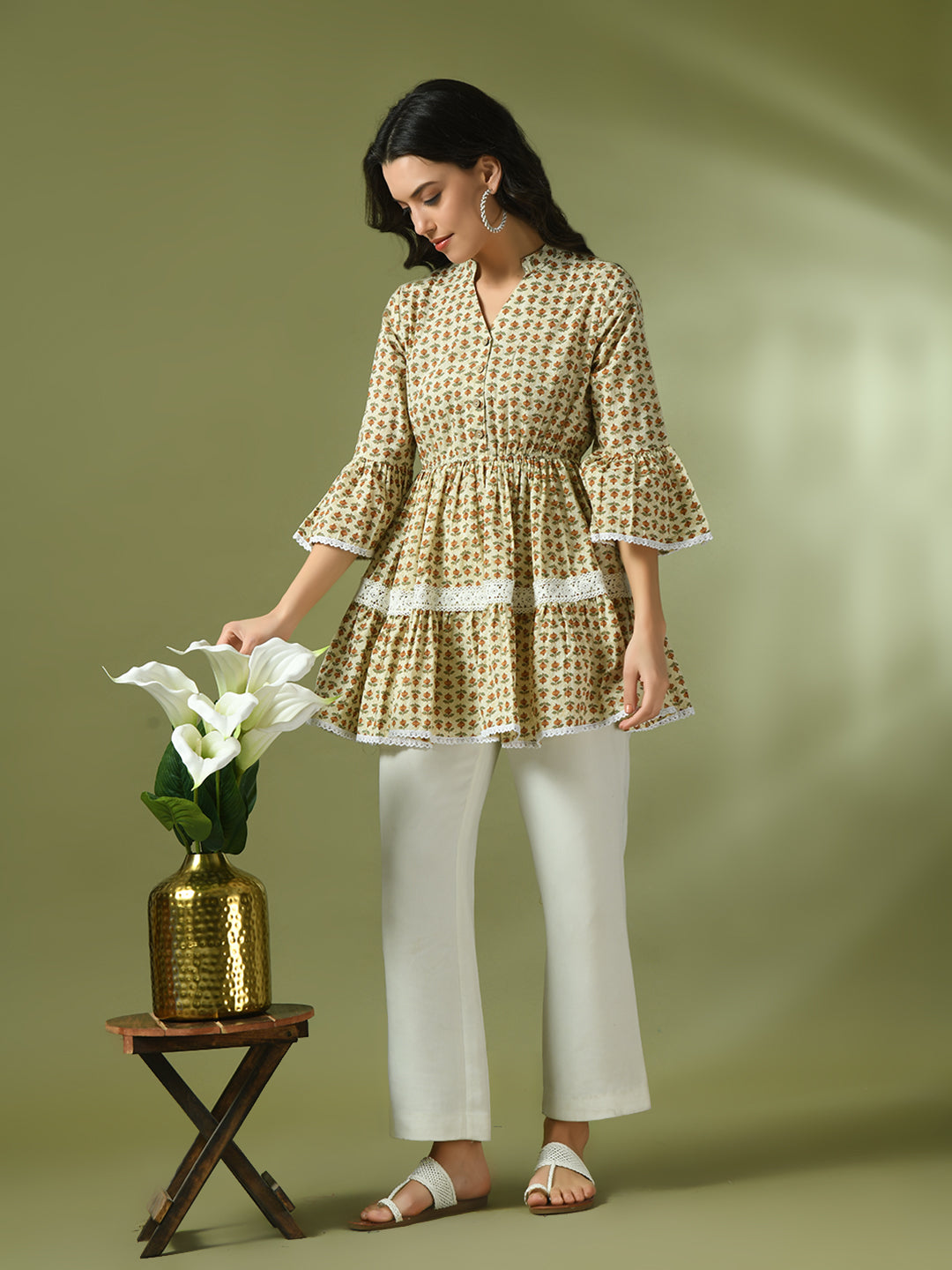 Women's  Multi Embellished Cotton Gathered Party Empire Top