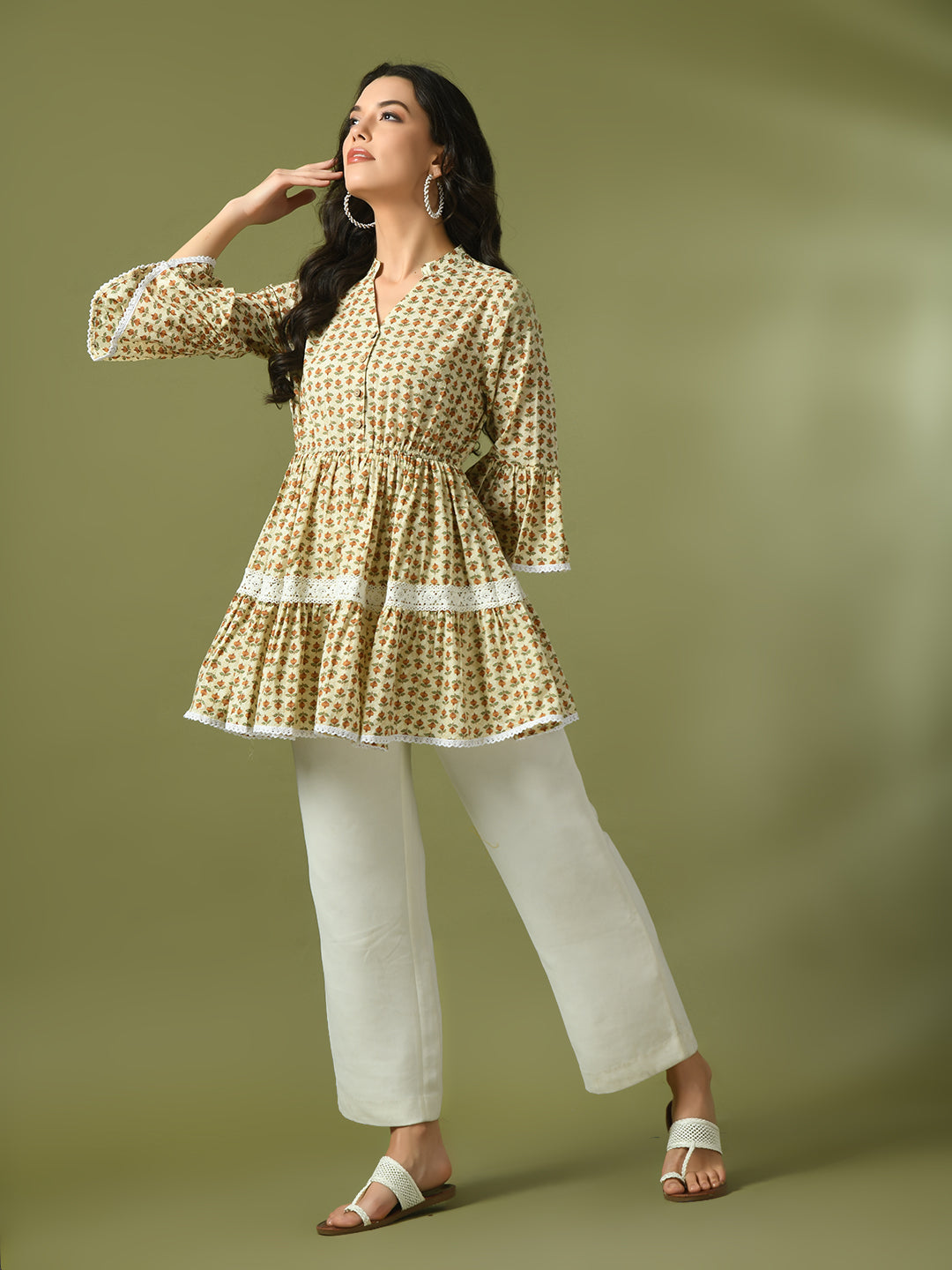 Women's  Multi Embellished Cotton Gathered Party Empire Top