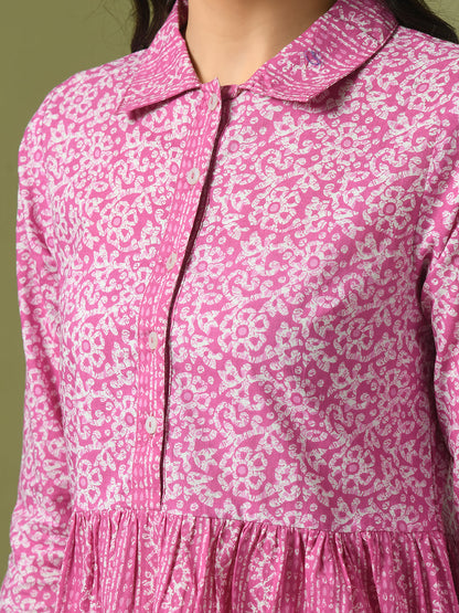 Women's  Pink Embellished Cotton Gathered Party Empire Top