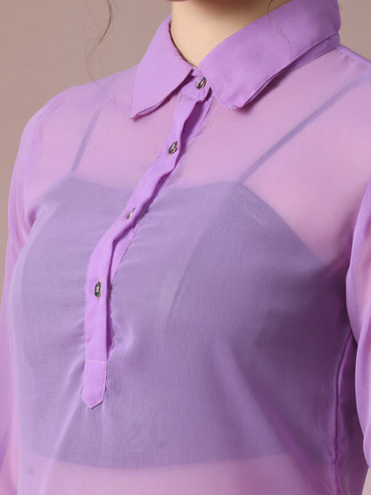 Women's  Lavender Solid Georgette Longline Party Sheer Tunic