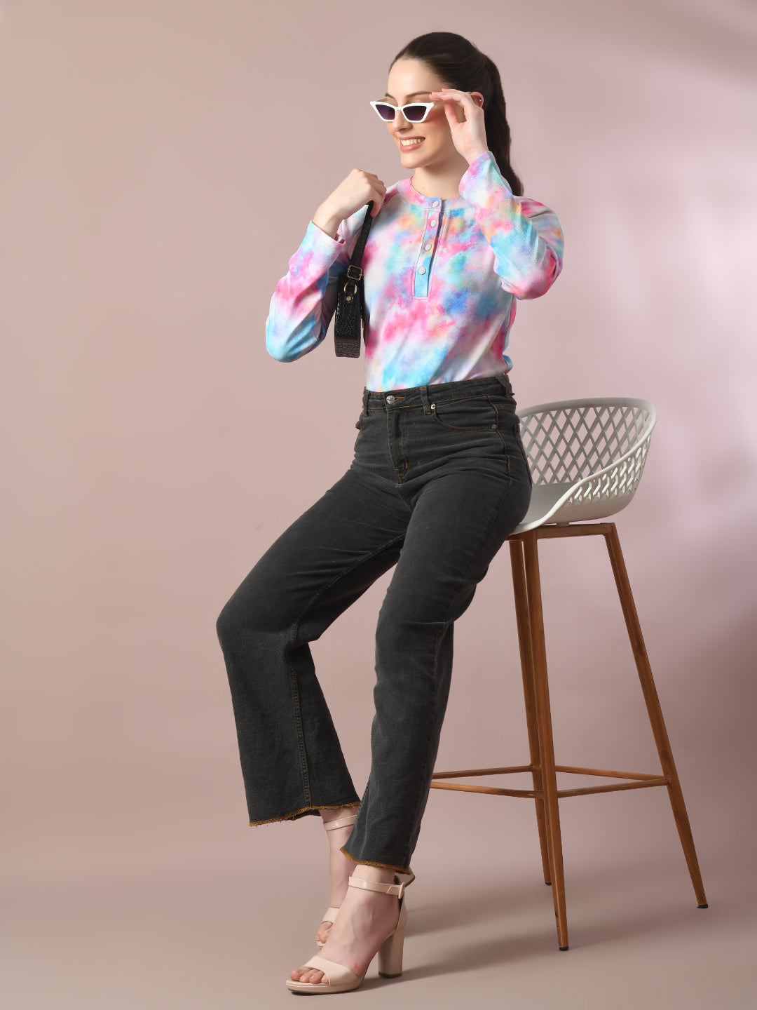 Women's  Multi Embellished Raglan Sleeve Party Top