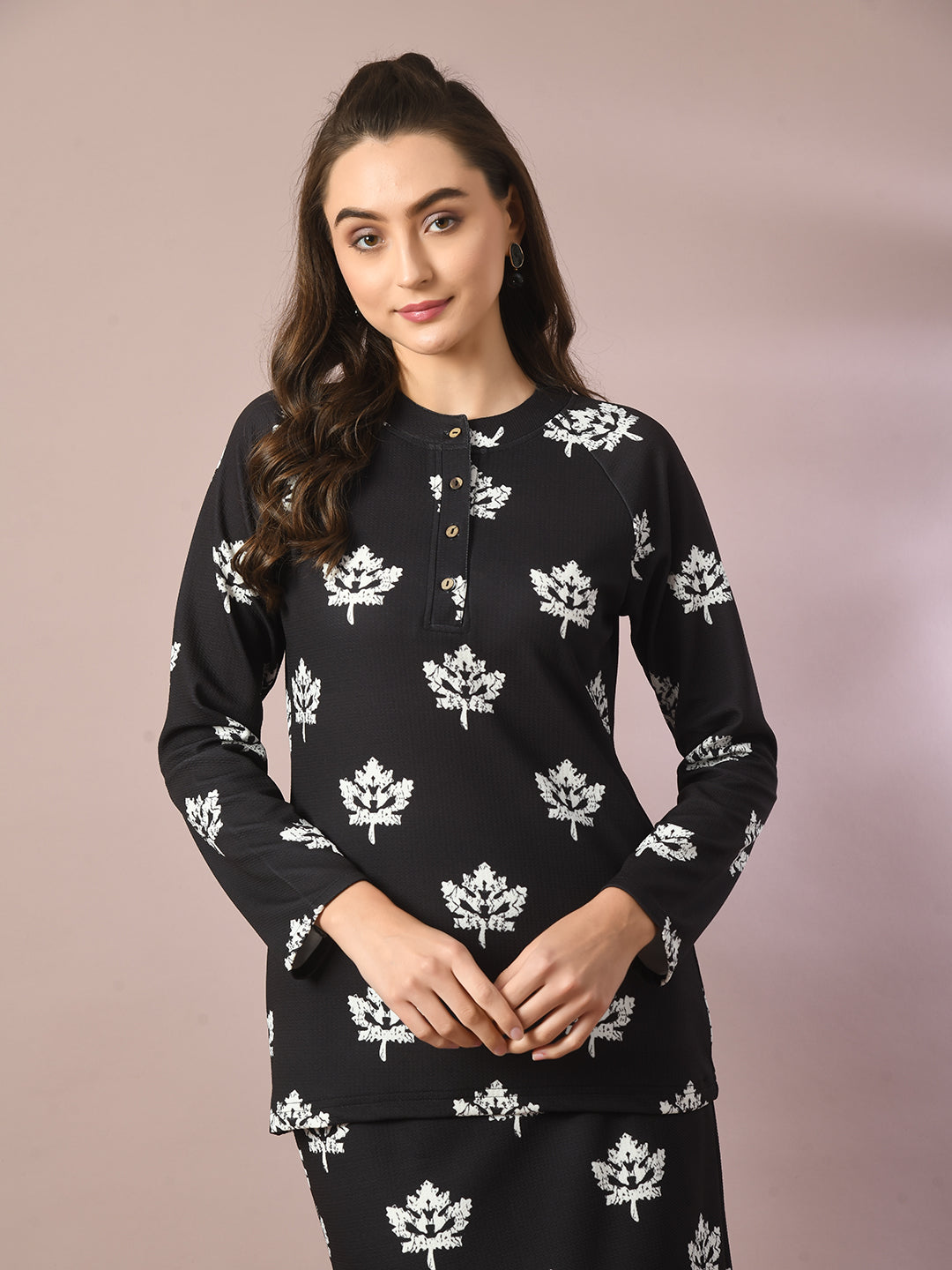 Women's  Black Embellished Raglan Sleeve Party Top