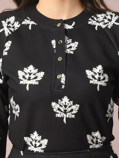 Women's  Black Embellished Raglan Sleeve Party Top