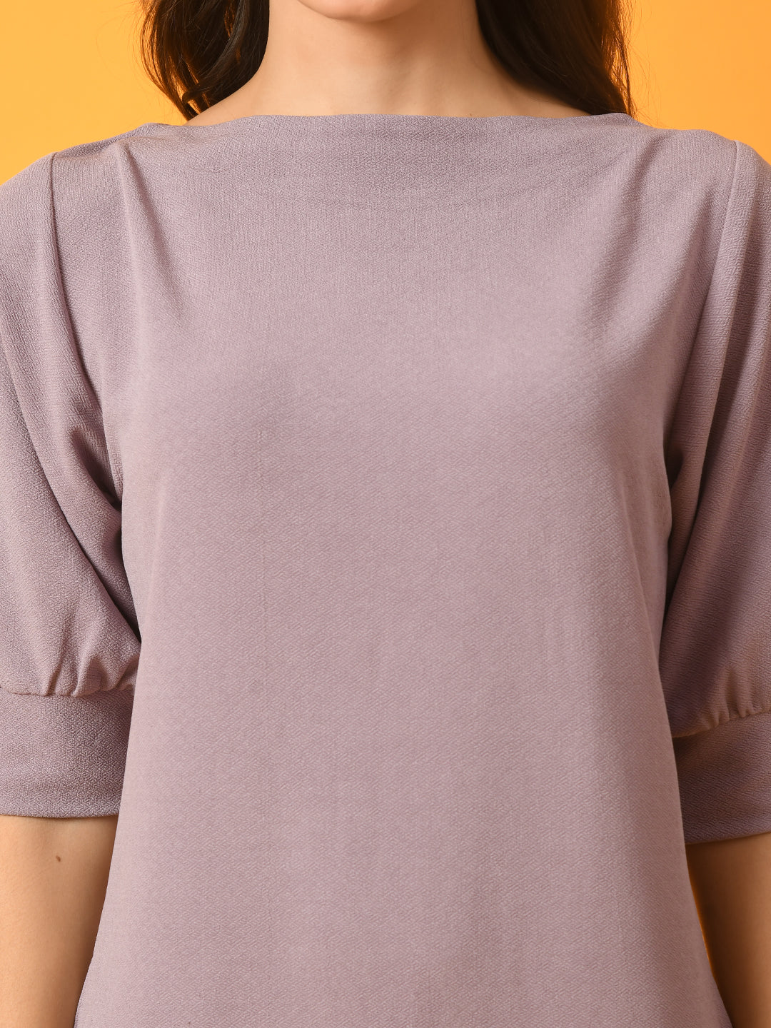 Women's  Lavender Solid Boat Neck Party Top