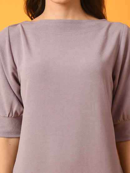 Women's  Lavender Solid Boat Neck Party Top