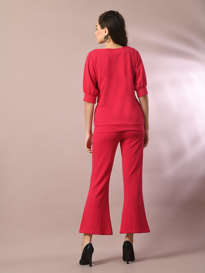 Women's  Pink Solid Boat Neck Party Top