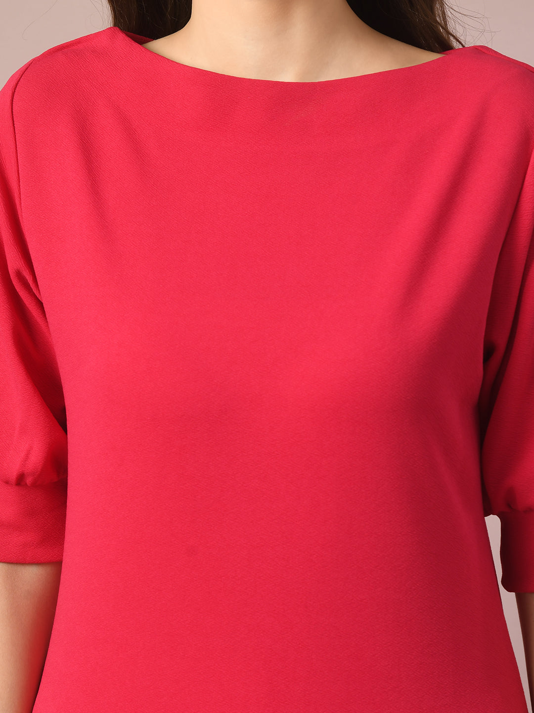 Women's  Pink Solid Boat Neck Party Top