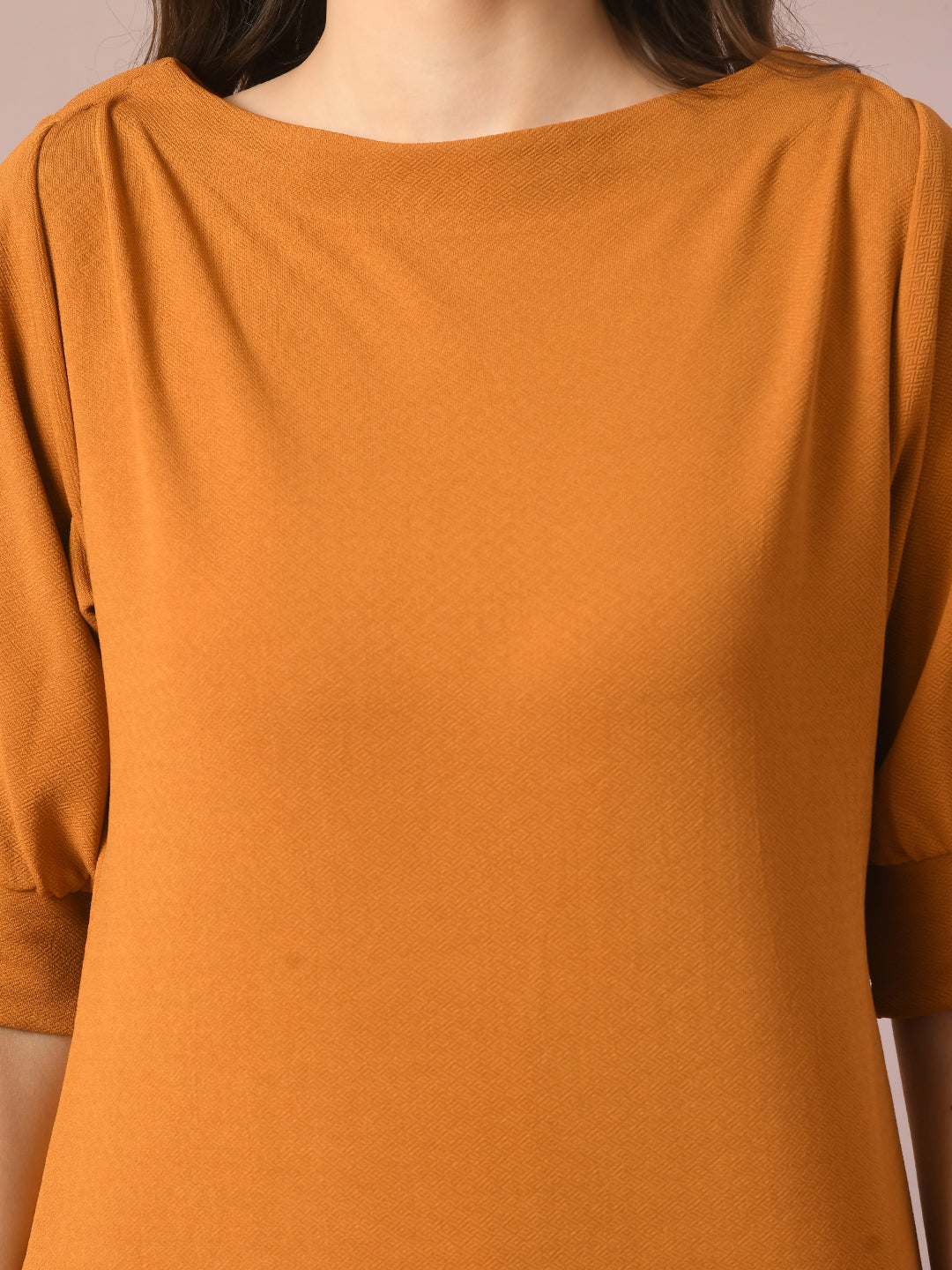 Women's  Mustard Solid Boat Neck Party Top