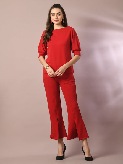 Women's  Red Solid Party Parallel Trousers