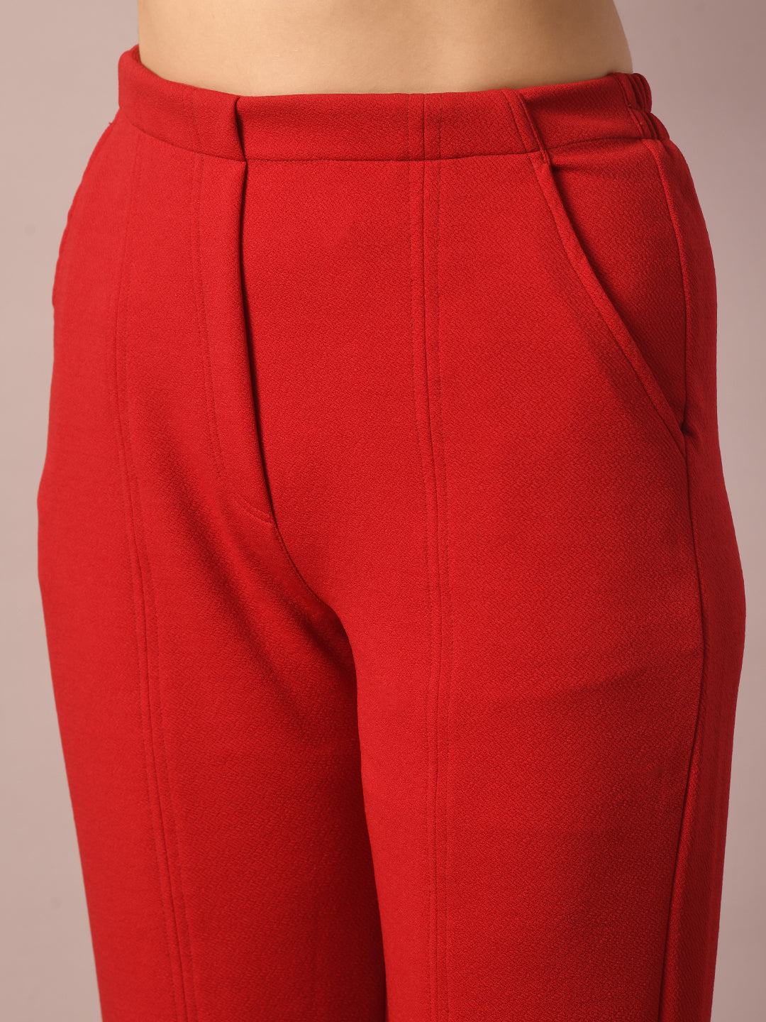 Women's  Red Solid Party Parallel Trousers