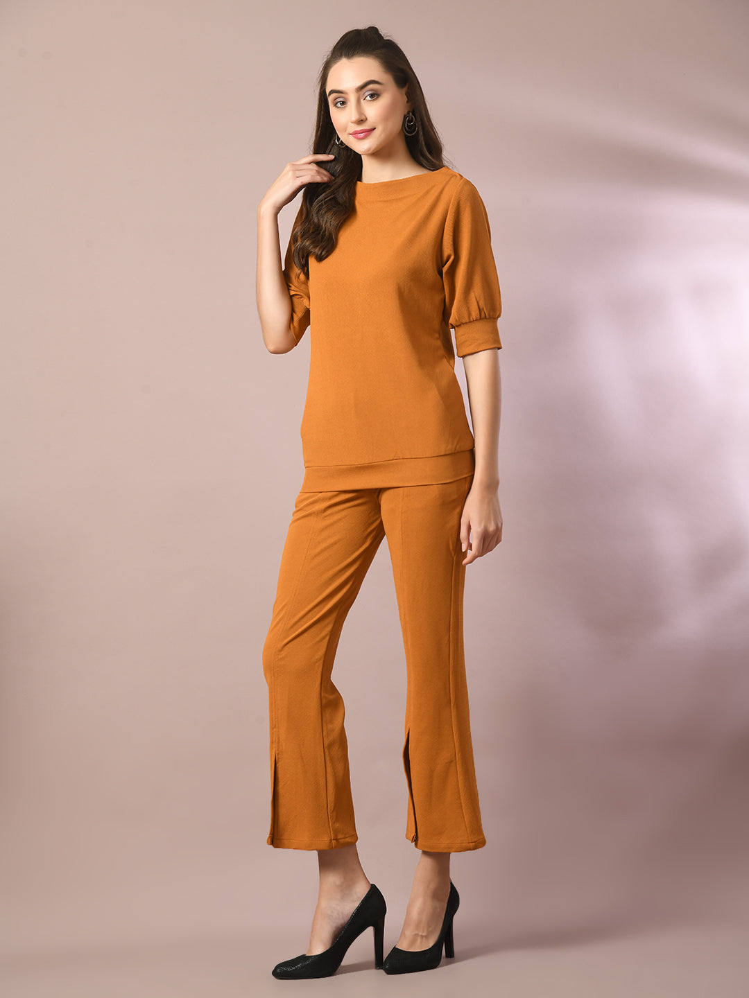 Women's  Mustard Solid Party Parallel Trousers