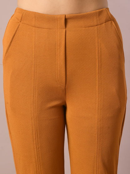 Women's  Mustard Solid Party Parallel Trousers