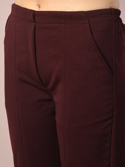 Women's  Coffee Brown Solid Party Parallel Trousers