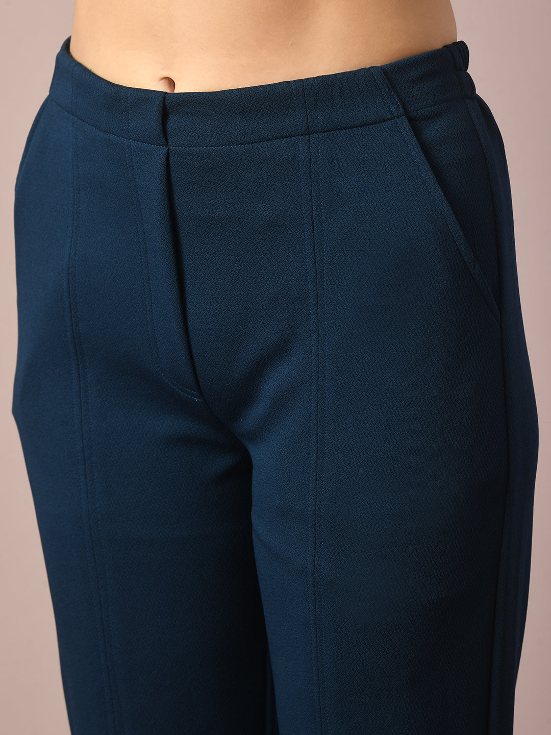 Women's  Blue Solid Party Parallel Trousers