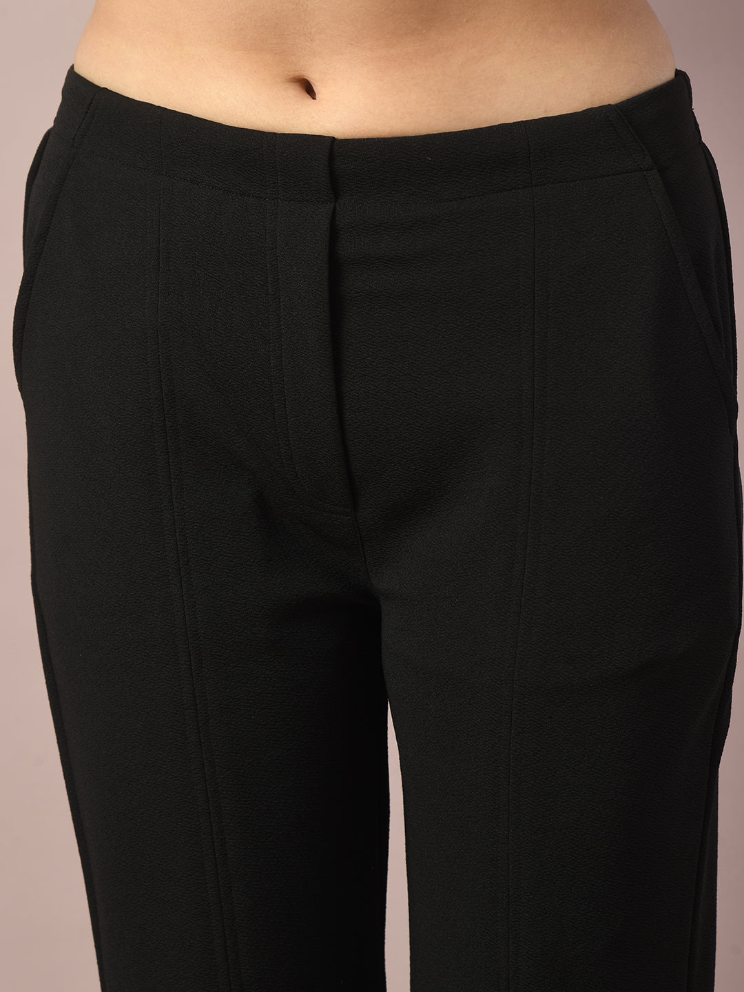 Women's  Black Solid Party Parallel Trousers