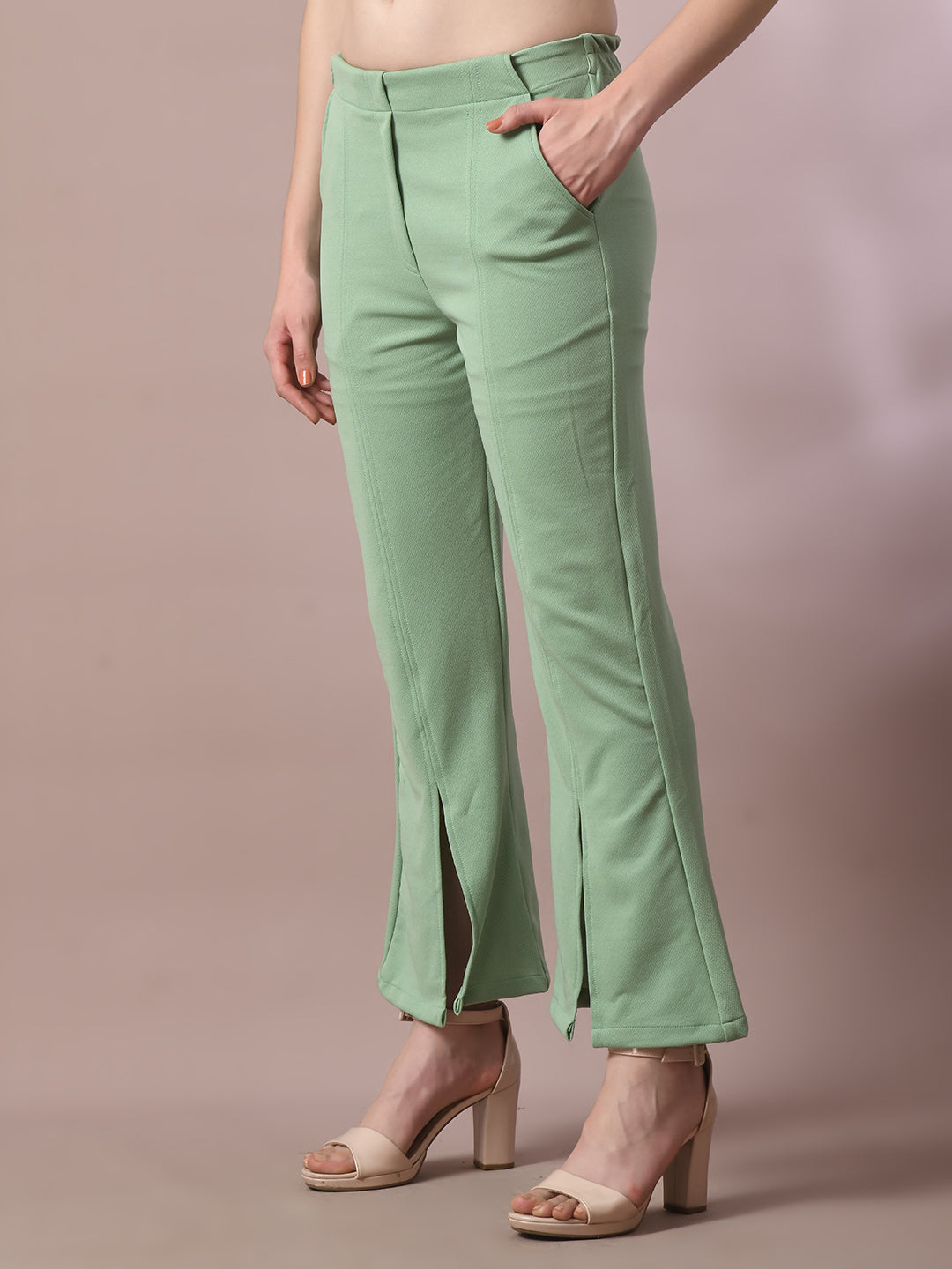 Women's  Sea Green Solid Party Parallel Trousers