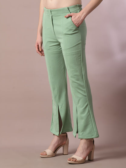 Women's  Sea Green Solid Party Parallel Trousers