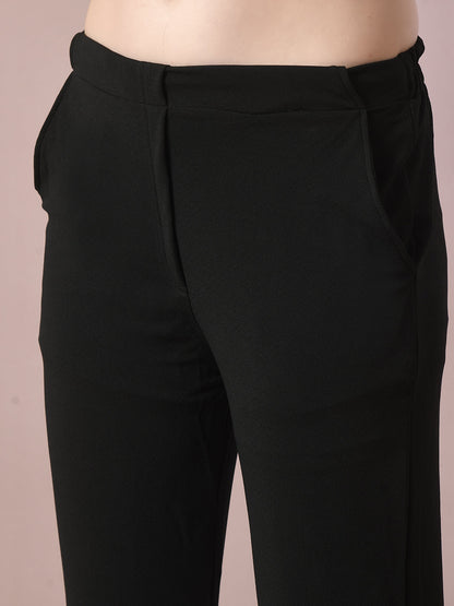 Women's Black Solid Party Straight Trousers