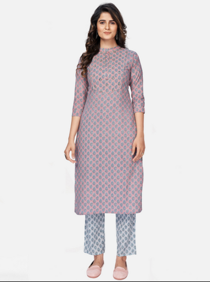 Women's Light Pink Cotton Kurta With Pant & Dupatta By Vbuyz (3