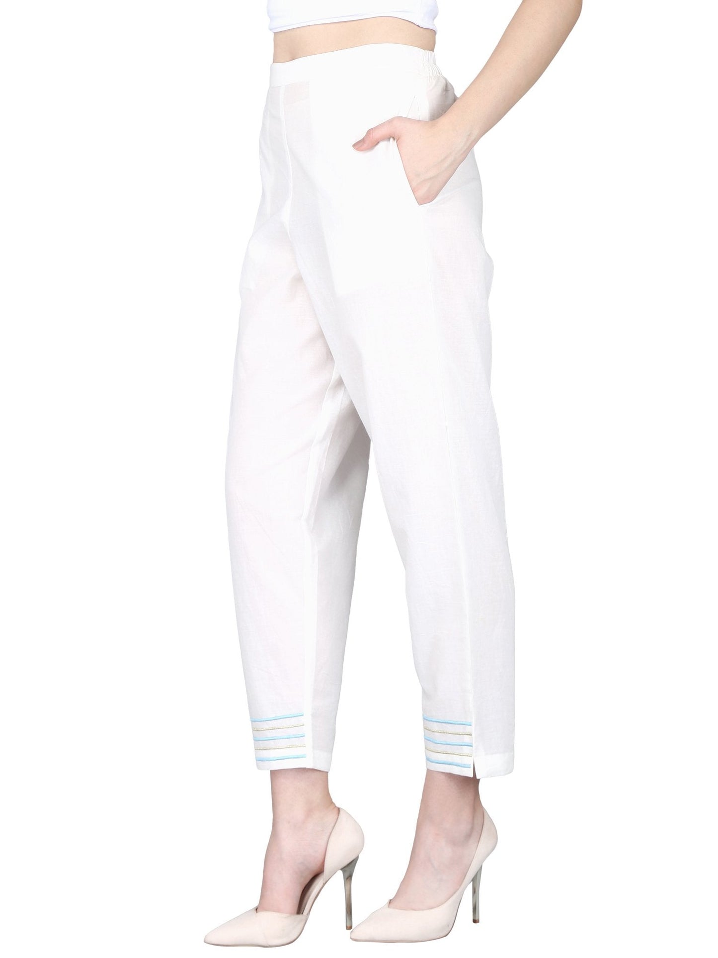Women's Cotton Embroidery Regular Fit Trouser Pants