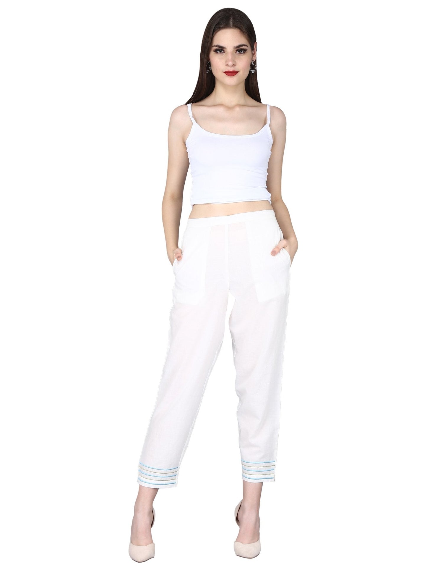 Women's Cotton Embroidery Regular Fit Trouser Pants