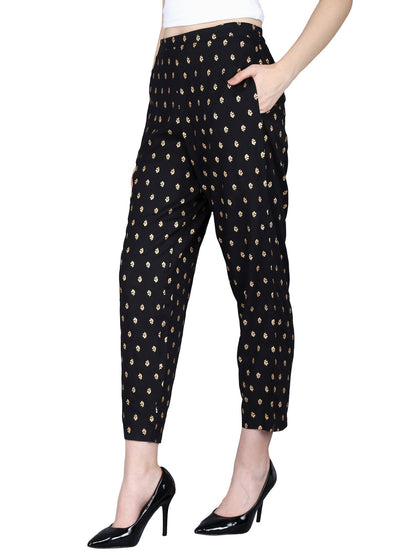Women's Rayon Printed Regular Fit Trouser Pants