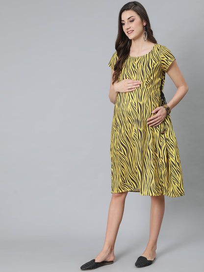 Women's Yellow & Black Animal Print Dress