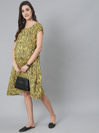 Women's Yellow & Black Animal Print Dress