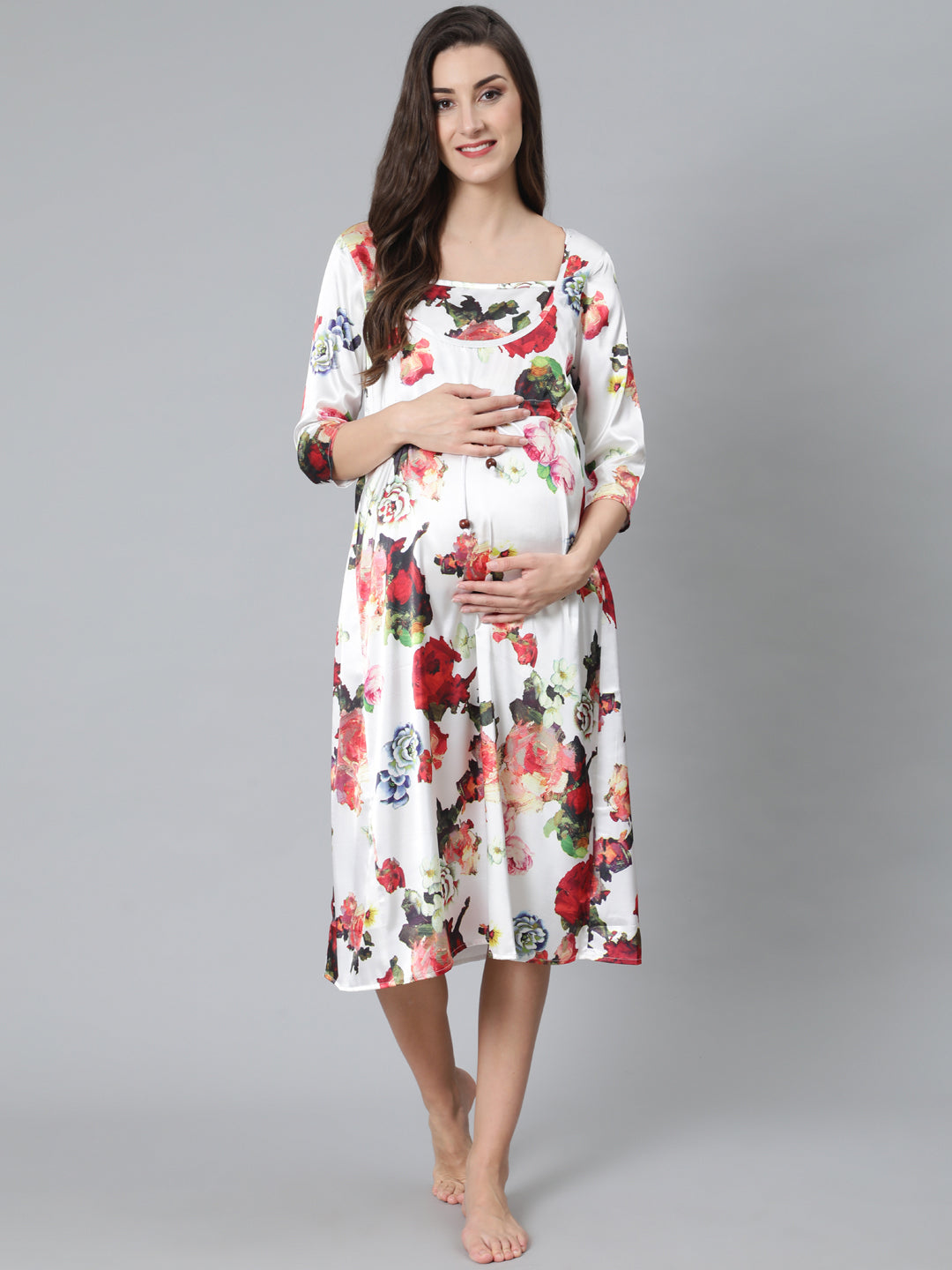 Women's White Floral Print Night Dress