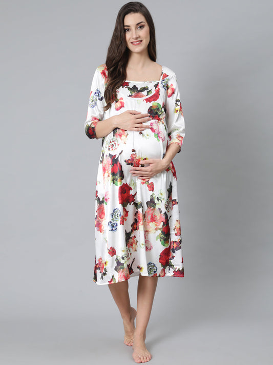 Women's White Floral Print Night Dress