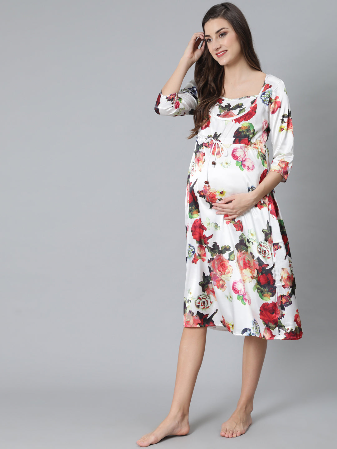 Women's White Floral Print Night Dress