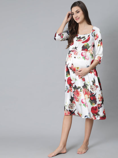 Women's White Floral Print Night Dress